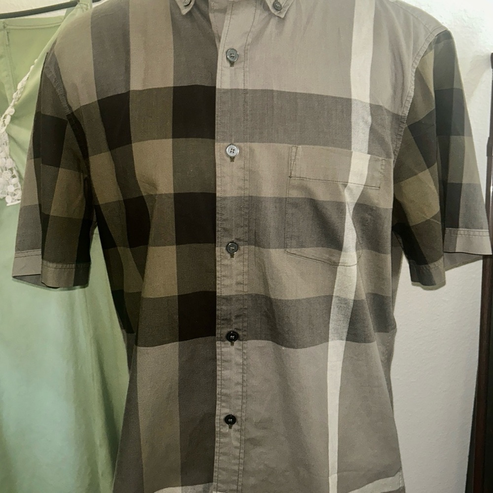 Burberry Men's Olive Green Checkered Shirt